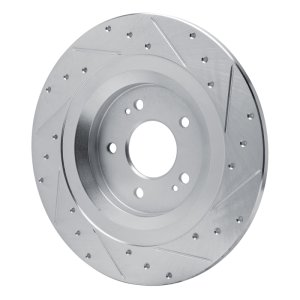 Hyundai Santa Fe Brake Rotor (1) - Rear Left - R1 Concepts - Drilled & Slotted - Silver - `22-`25